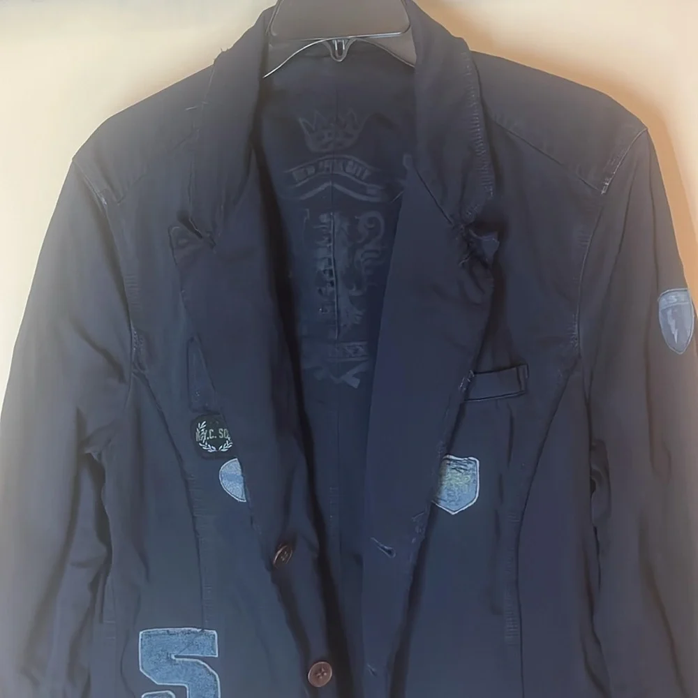 Essentials Navy Blazer with Patch Details reversible men’s large - Picture 2 of 15